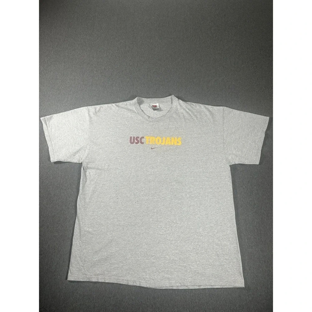 Vintage Nike Team‎ USC Trojans NCAA Graphic T- Shirt Gray XXL Y2K